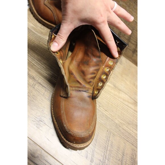 Safety and Supply co vintage men\'s brown leather‎ moc toe 7 eye work boots 6-6.5 main image 6